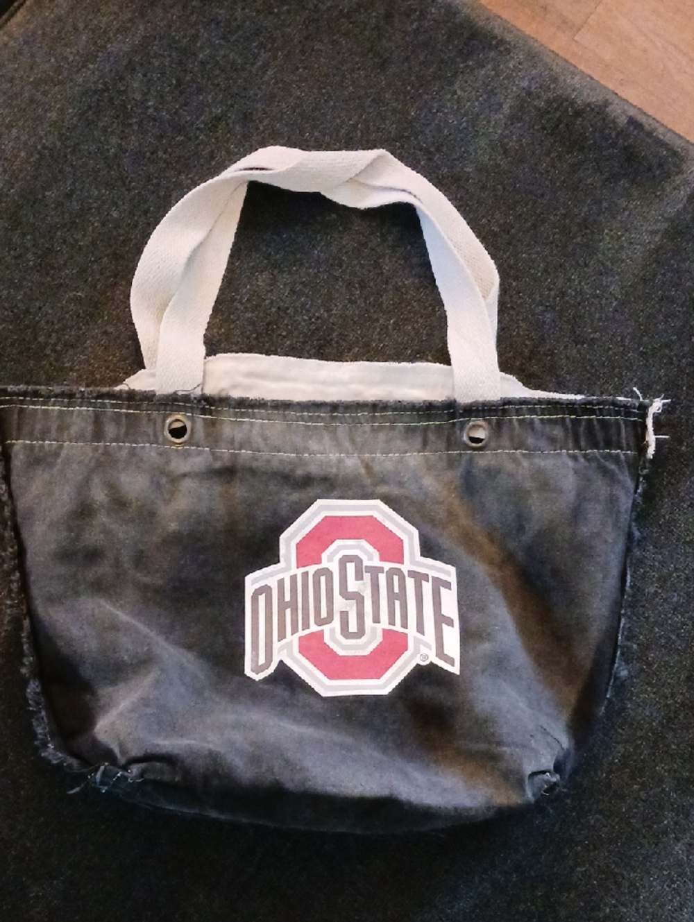 Ohio State Logo Canvas Tote in Black with Off White Handles